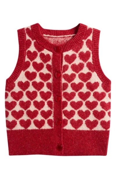Freshman Kids' Heart Jacquard Sweater Vest In Red