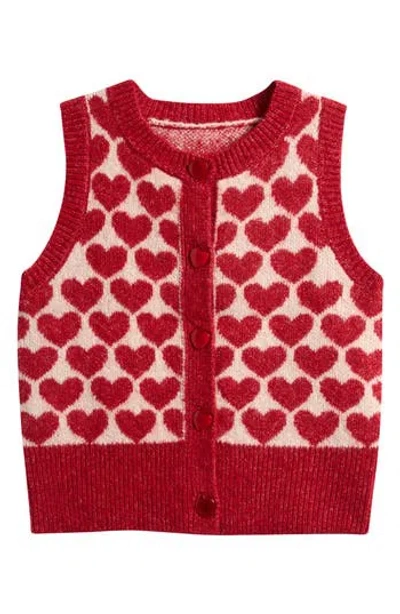 Freshman Kids' Heart Jacquard Sweater Vest In Red