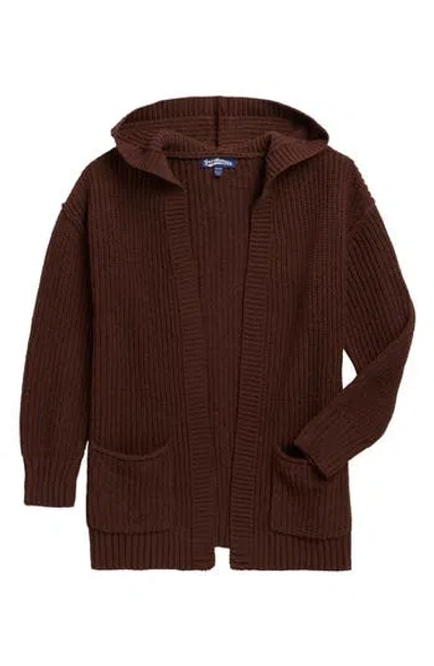 Freshman Kids' Hooded Open Cardigan In Brown