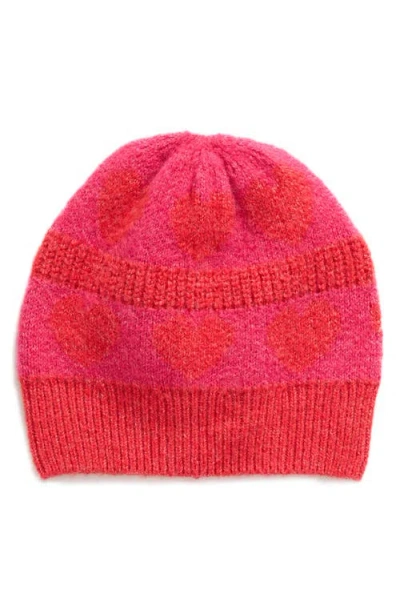 Freshman Kids' Intarsia Heart Beanie In Sweetheart Pink/light Red