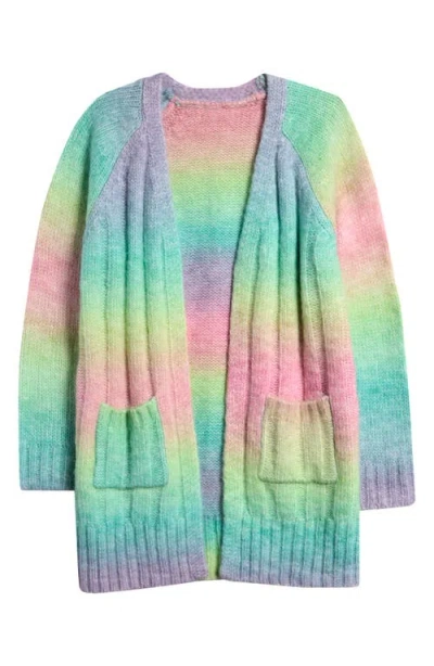 Freshman Kids' Long Rainbow Ombré Cardigan In Green Multi