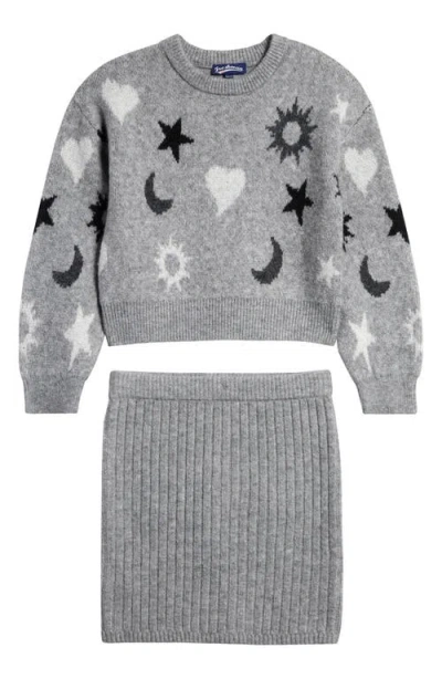 Freshman Kids' Lunar Hearts Sweater & Skirt Set In Lunar Heather Grey Combo