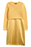 Freshman Kids' Satin Slipdress & Sweater Set In Gold