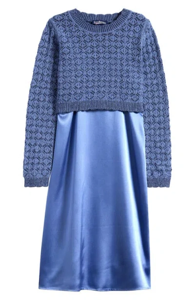 Freshman Kids' Satin Slipdress & Sweater Set In Grape Mist