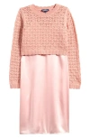 Freshman Kids' Satin Slipdress & Sweater Set In Peachy Keen