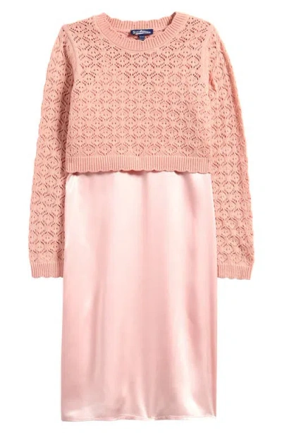 Freshman Kids' Satin Slipdress & Sweater Set In Peachy Keen