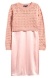 Freshman Kids' Satin Slipdress & Sweater Set In Pink