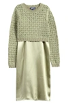 Freshman Kids' Satin Slipdress & Sweater Set In Reseda