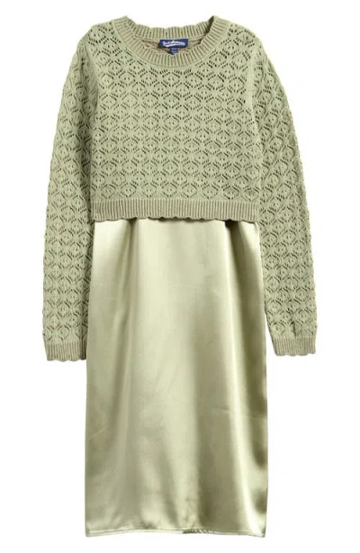 Freshman Kids' Satin Slipdress & Sweater Set In Reseda