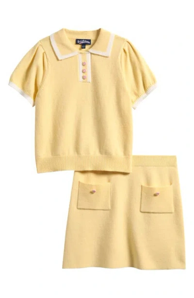 Freshman Kids' Short Sleeve Polo Sweater & A-line Skirt Set In Yellow