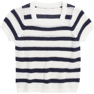 Freshman Kids' Square Neck Cap Sleeve Pullover In Maritime Blue/lucent White