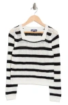 Freshman Kids' Square Neck Stripe Open Knit Sweater In Black/egret