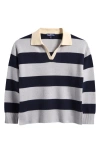 Freshman Kids' Stripe Johnny Collar Rugby Sweater In Black