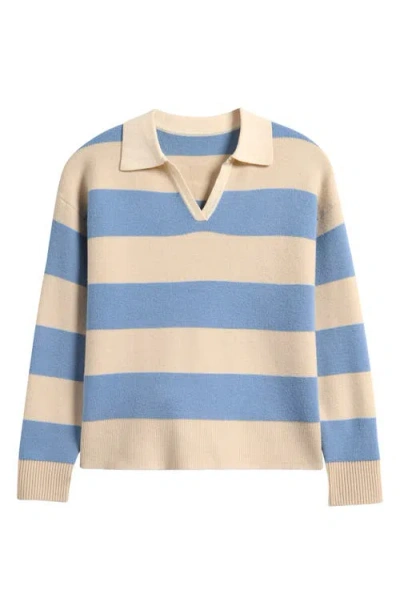 Freshman Kids' Stripe Johnny Collar Rugby Sweater In Blue