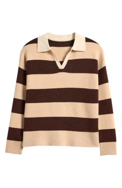 Freshman Kids' Stripe Johnny Collar Rugby Sweater In Brown