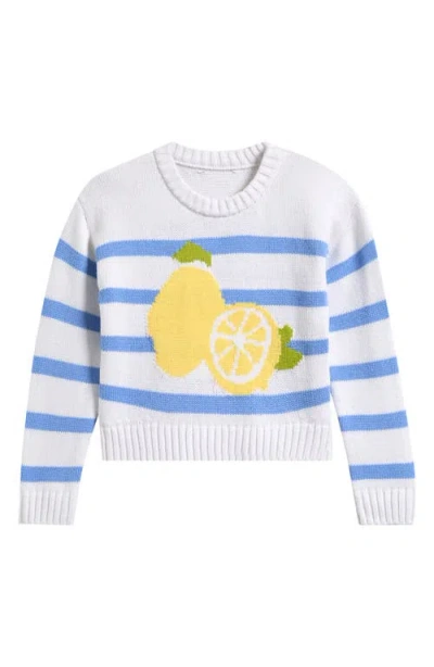 Freshman Kids' Stripe Lemon Graphic Cotton Blend Sweater In White