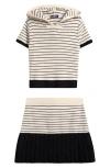 Freshman Kids' Stripe Two-piece Hooded Sweater & Skirt Set In Blue
