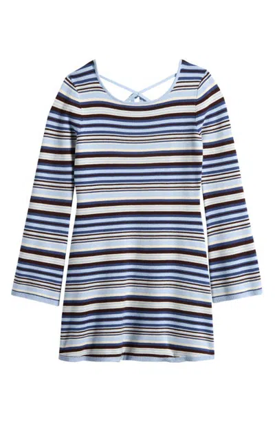 Freshman Kids' Striped Long Sleeved Dress In Blue Bell/chestnut Combo