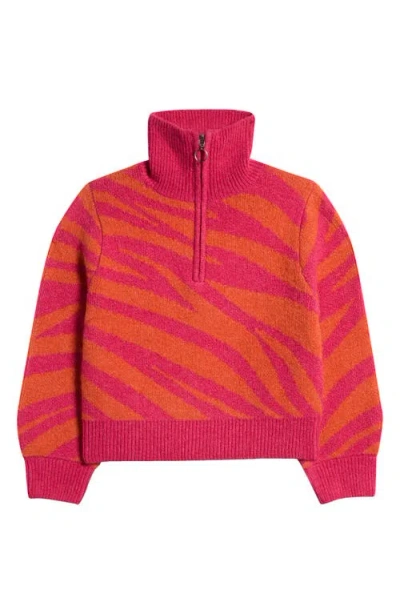 Freshman Kids' Zebra Stripe Quarter Zip Sweater In Pink Combo