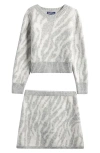 Freshman Kids' Zebra Stripe Sweater & Sweater Skirt Set In Gray