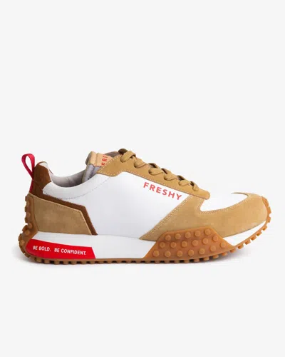 Freshy Men's Smoove Cushioned Versatile Sporty Trainer Sneaker In Cognac/white/red In Multi