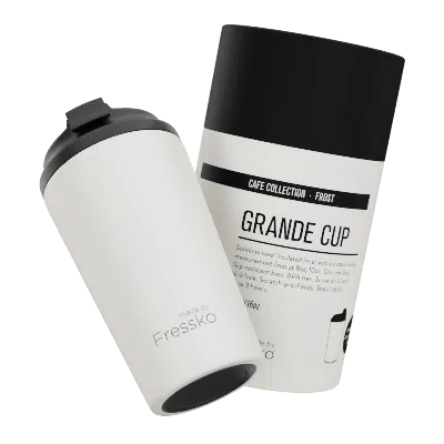 Fressko White , Grande Reusable Coffee Cup, Stainless Steel - Frost