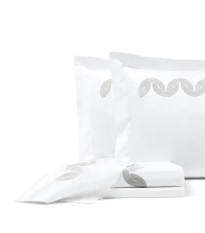 Frette Cotton Grace Avant Garde Embroidery Super King Flat Sheet In White