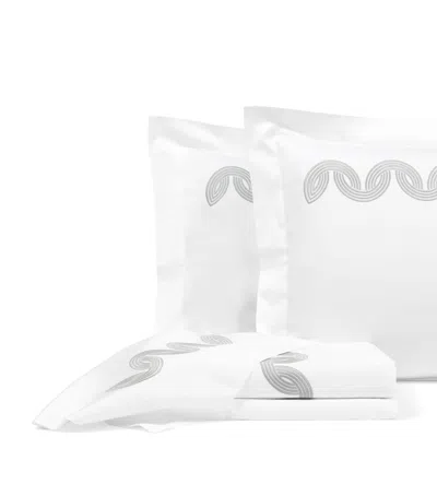 Frette Cotton Grace Avant Garde Embroidery Super King Flat Sheet In White