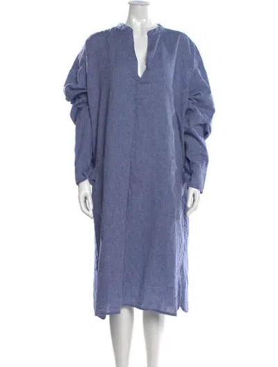 Pre-owned Frette Linen Midi Length Dress In Blue