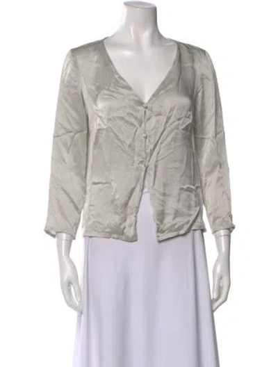Pre-owned Frette Silk V-neck Blouse In Gray