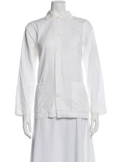 Pre-owned Frette Striped Long Sleeve Button-up Top In White