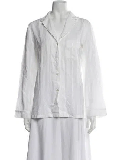 Pre-owned Frette Striped Long Sleeve Button-up Top In White