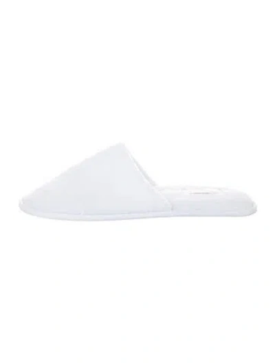 Pre-owned Frette Terry Cloth Faux Fur Trim Mules In White