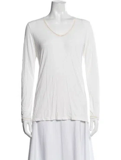 Pre-owned Frette V-neck Long Sleeve T-shirt In White