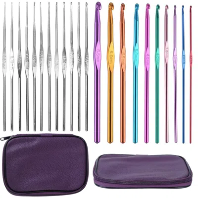 Frey 22pcs Multi-color Crochet Hook Needles Aluminum Handle Sewing Kit Diy Hand Knitting Craft Art Tools 