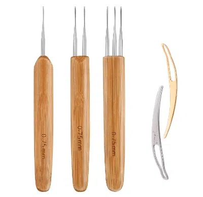 Frey 5pcs Diy Crochet Needle Hook Bamboo Handle Dread Knit Hair Making Braiding Tool