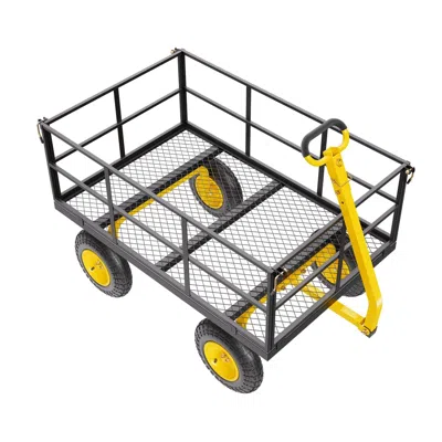 Frey Orchad 1400 Lbs Steel Garden Cart, Heavy Duty Pullable Garden Wagon Yard Cart, 2 In 1 Outdoor Metal Utility In Yellow