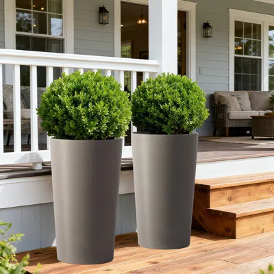 Frey Orchad 2 Pack Tall 21.7 In Planters For Outdoor Plants Modern Tall Square Planter Box Indoor Outdoor Porch  In Gray