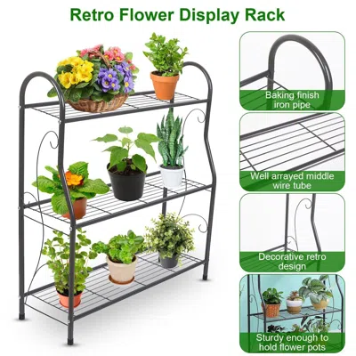 Frey Orchad 3 Tier Plant Stand Shelf Flower Pot Holder Display Rack 88lbs Utility Storage Organizer In Black