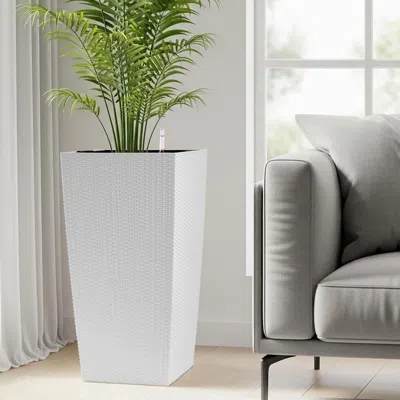 Frey Orchad 30 In Tall Large Flower Pots Planter With Self-watering Drainage Holes & Inner Trays Indoor Outdoor  In White