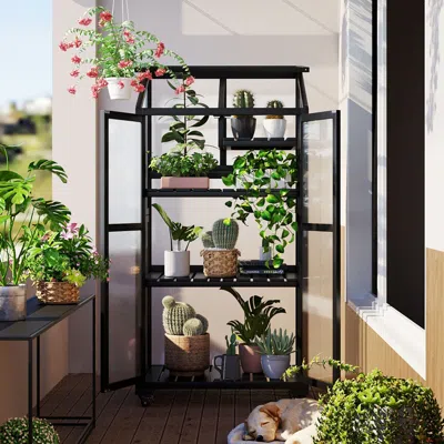 Frey Orchad 62 Inch Height Wood Large Greenhouse Balcony Portable Cold Frame With Wheels And Adjustable Shelves  In Brown