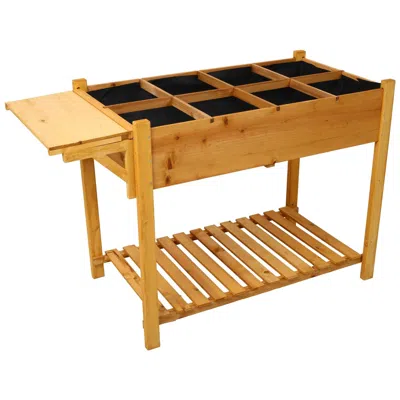 Frey Orchad 8 Pockets Horticulture Raised Garden Bed Elevated Wood Planter Box Stand With Foldable Side Table An In Brown