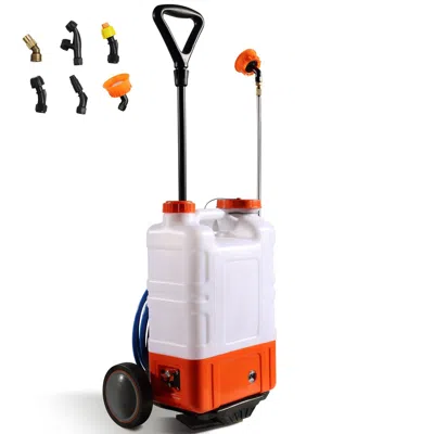Frey Orchad Battery Powered Backpack Sprayer With Cart, 0-94 Psi Adjustable Pressure, 4 Gallon Tank On Wheels, W In White