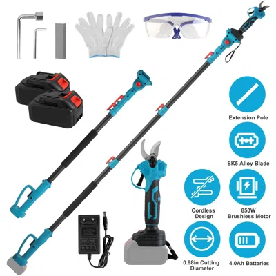 Frey Orchad Cordless 2-in-1 Pruning Shear With Extendable Pole - 21v, 4000mah Batteries, 200min Run Time For Tri In Blue