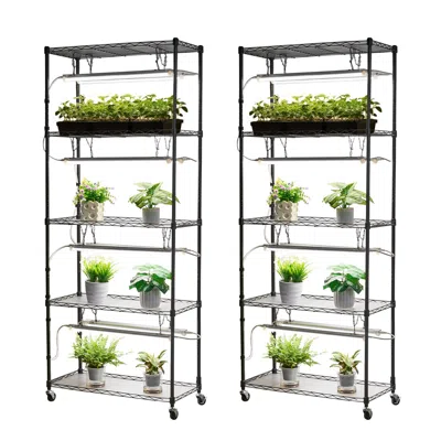 Frey Orchad Diy Plant Shelf With Grow Lights, 71 In Tall Indoor Plant Stand With Wheels, 192w 5000k Full Spectru In Black