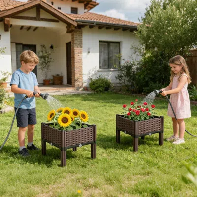 Frey Orchad Elevated Raised Garden Bed With Self-watering Design, Heavy Duty Pp Plastic Planter Box S Size, No B In Brown