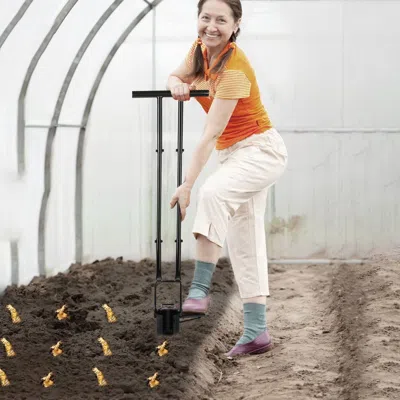 Frey Orchad Ergonomic Long Handle Bulb Planter, 5-in-1 Multifunctional Garden Planting Tool For Effortless No-be In Black