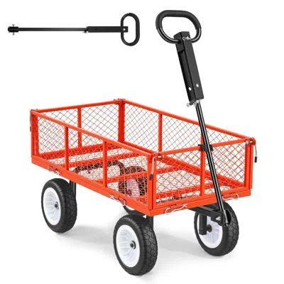 Frey Orchad Garden Cart, 900 Lbs, Heavy Duty Steel Yard And Garden Utility Wagon With 10-inch Tires, Outdoor Gar In Red