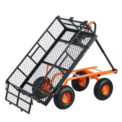 Frey Orchad Garden Cart, Sturdy Metal Utility Wagon With Simple Assembly, Versatile Dump Cart With Dual-function In Orange