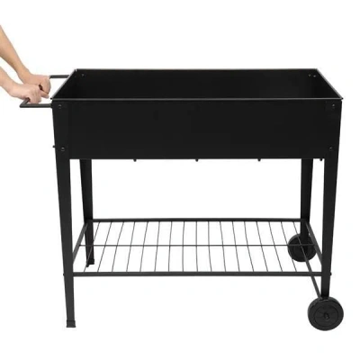 Frey Orchad Mobile Metal Raised Garden Bed Cart With Legs, Elevated Tall Planter Box With Wheels For Outdoor Ind In Black